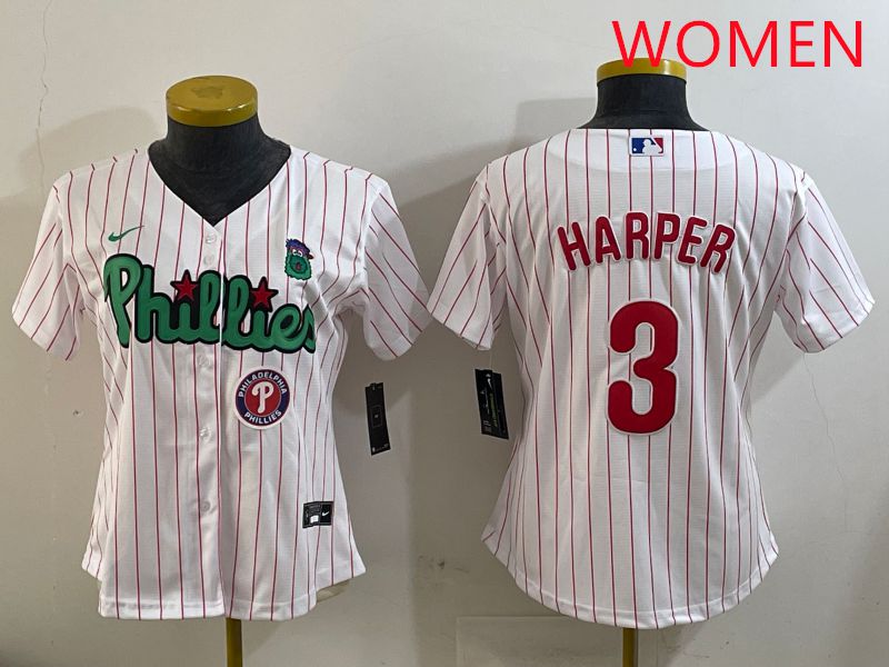 Women Philadelphia Phillies #3 Harper White Stripe Second generation joint name 2025 Nike MLB Jersey style 7